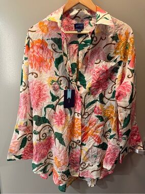 GANT Dahlia Print Cotton Silk Floral Button Shirt NWT Size 10